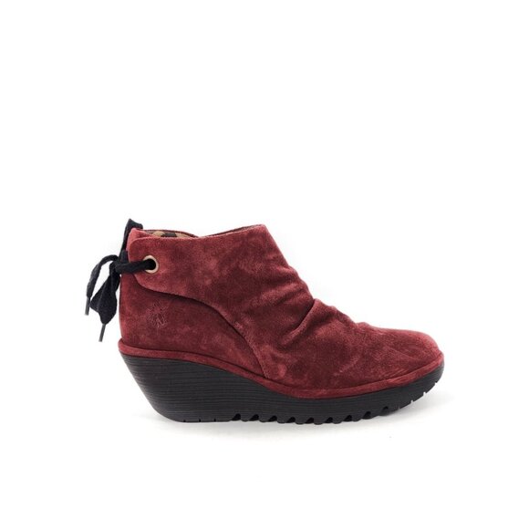 Fly London Womens Red Suede Wedge Ankle Boots Size 35 5 With Lace Detail - Picture 7 of 7
